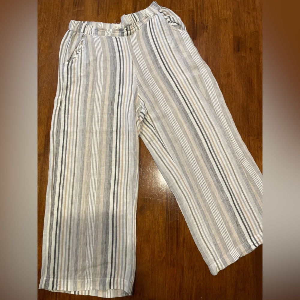 4OurDreamers Striped Cream/Blue/Tan/Gray Linen Pants